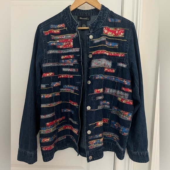 Denim & Co 100% cotton patchwork detail jacket Sz. L - Picture 2 of 9